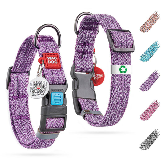 WAUDOG Reflective Cotton Dog Collar Eco Friendly Alt to Nylon Collar for Small Medium and Large Dogs Pet Collar with QR ID Tag Puppy Collar for Large Breed Dogs Adjustable Male Female Dog Collar